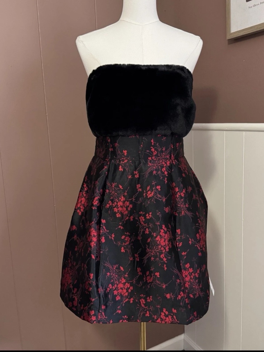 NWT ASOS Luxe Corseted Cage Faux Fur Bust Mini Dress